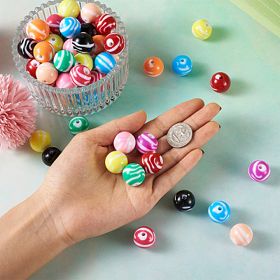 80Pcs 10 Colors Opaque Striped Acrylic Beads SACR-BT0001-02-1