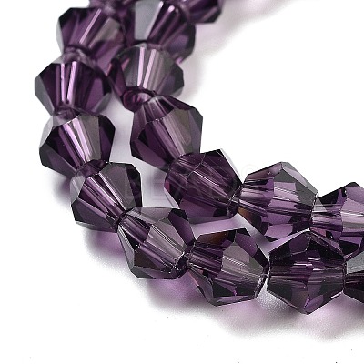 Purple Color Faceted Bicone Glass Beads Strands X-GLAA-S026-6mm-03-1