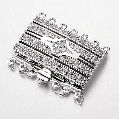 Brass Cubic Zirconia Box Clasps ZIRC-O020-09-NR-1