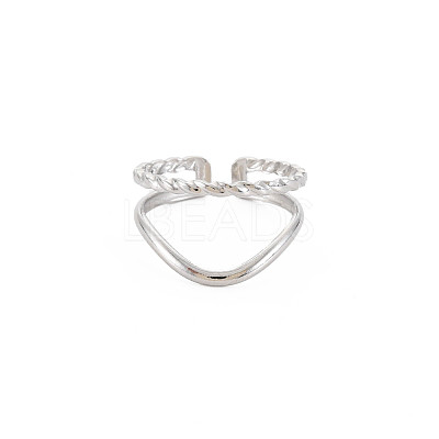 Non-Tarnish 304 Stainless Steel Double Line Open Cuff Ring for Women RJEW-S405-211P-1
