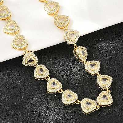 Brass Pave Clear Cubic Zirconia Heart Tennis Necklaces KK-CBA4547-17A-G-1