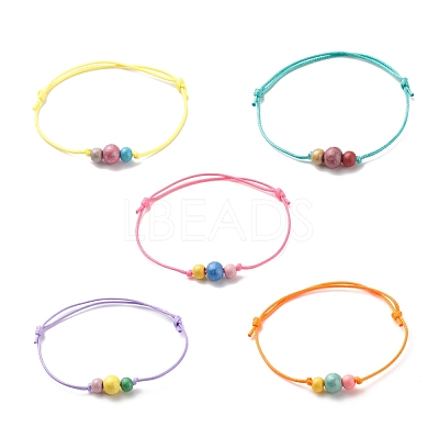 Natural Wood Round Beaded Bracelets BJEW-JB08565-1