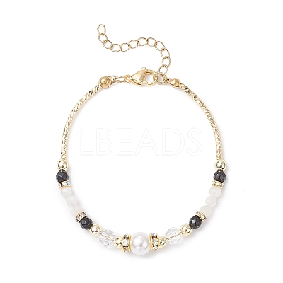 2Pcs Natural Rainbow Moonstone and Dyed Black Onyx and Shell Pearl Beads Bracelets for Women BJEW-JB12558-1