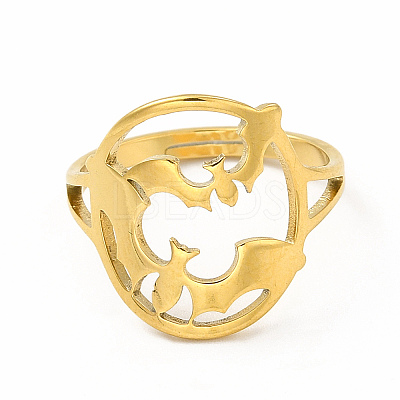 Ion Plating(IP) 304 Stainless Steel Bat Adjustable Ring for Women RJEW-B027-04G-1