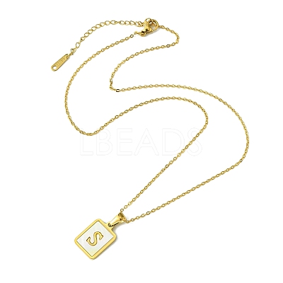Ion Plating(IP) Rectangle with Initial Letter 304 Stainless Steel Pendant Necklace NJEW-R265-04G-S-1