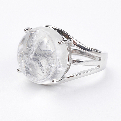 Adjustable Natural Quartz Crystal Finger Rings RJEW-F075-01G-1