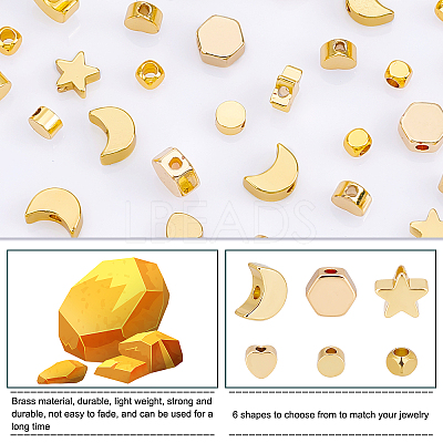 120Pcs 6 Style Brass Beads FIND-PH0005-47-1