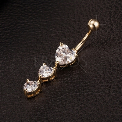 Real 18K Gold Plated Brass Cubic Zirconia Navel Ring Navel Ring Belly Rings AJEW-EE0001-18-1