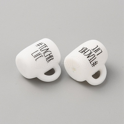 Cup with Word Teacher Life Silicone Beads SIL-WH0006-18F-1