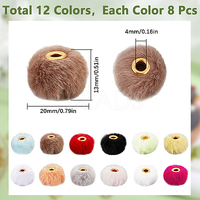 96Pcs 12 Colors Velvet Imitation Rabbit Fur European Beads FIND-SC0013-79-1