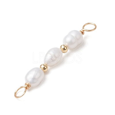 Natural Cultured Freshwater Pearl Rice Beaded Connector Charms X-PALLOY-JF03703-1