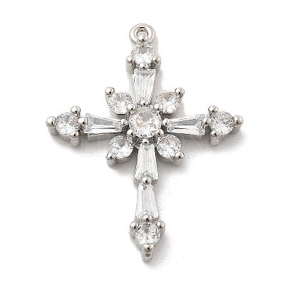 Brass Micro Pave Clear Cubic Zirconia Pendants KK-L228-03P-01-1