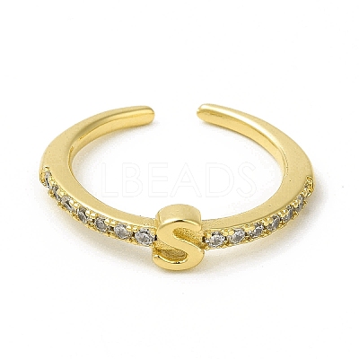 Clear Cubic Zirconia Initial Letter Open Cuff Ring RJEW-H120-09G-S-1