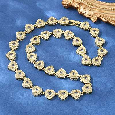 Brass Pave Clear Cubic Zirconia Heart Tennis Necklaces KK-CBA4547-17A-G-1