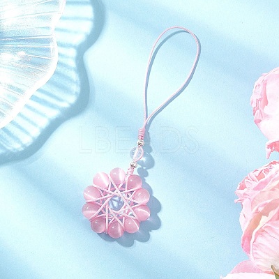Cat Eye Flower Pendant Decorations HJEW-TA00419-02-1