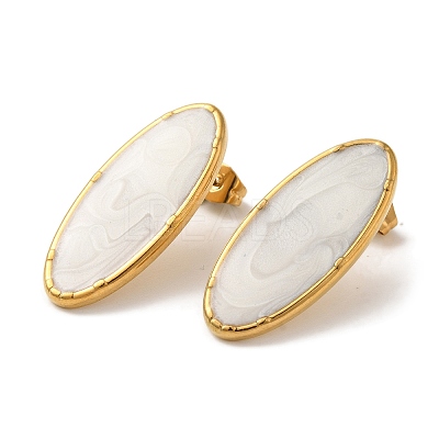 Ion Plating(IP) 304 Stainless Steel Oval Stud Earrings EJEW-C114-13A-G-1