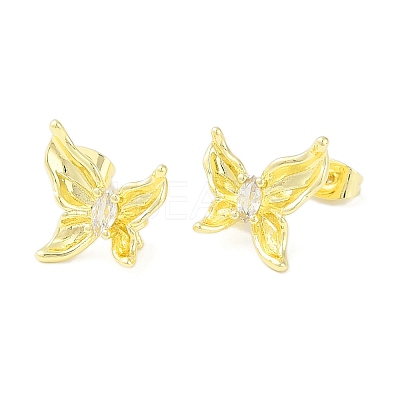 Brass Pave Clear Cubic Zirconia Stud Earring Findings LS-KK-F875-06G-1
