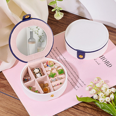 Round PU Leather & Plastic Jewelry Set Storage Box CON-TAC0014-06A-1
