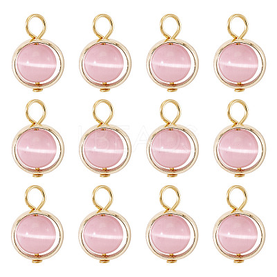 12Pcs Brass & Glass Imitation Cat Eye Round Charms PALLOY-TAC0237-04-1