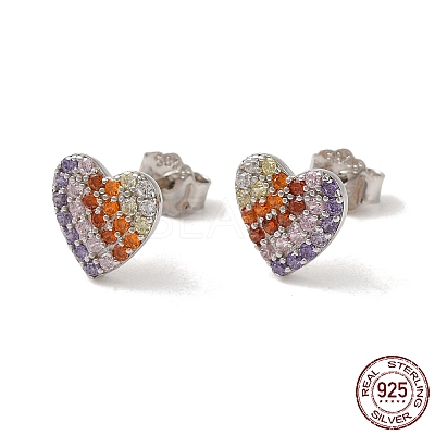 Heart Rhodium Plated 925 Sterling Silver Stud Earrings STER-M116-04P-1