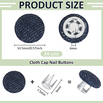 24 Bags Flat Round Cloth Cap Nail Buttons BUTT-BC0001-21F-1