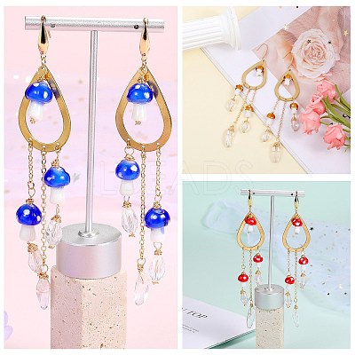 Natural Quartz Crystal Teardrop & Lampwork Mushroom Chandelier Earrings EJEW-SW00018-01-1