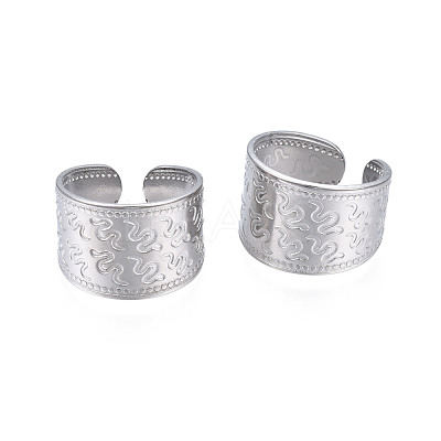 Non-Tarnish 304 Stainless Steel Snake Pattern Open Cuff Ring RJEW-S405-257P-1