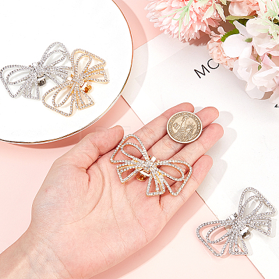 4Pcs 2 Colors Bowknot Alloy Rhinestone Shoe Decorations FIND-CP0002-23-1