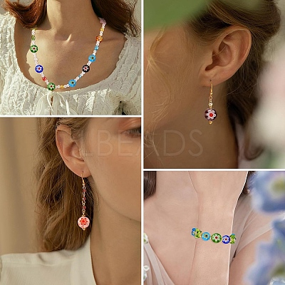 1 Strand Flat Round Handmade Millefiori Glass Beads Strands LK-YW0001-10A-1