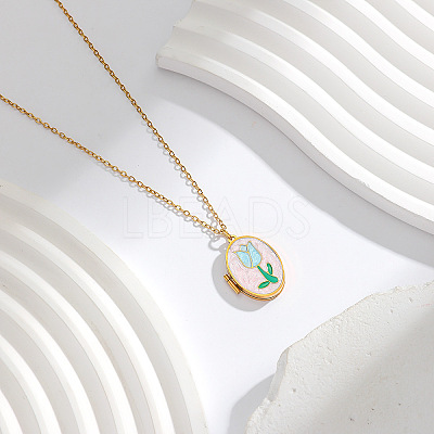 304 Stainless Steel Enamel Geometric Magnetic Photo Locket Pendant Necklaces for Women WG980C2-02-1