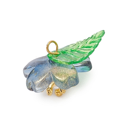 Flower Glass with Leaf Acrylic Charms HJEW-JM02572-02-1