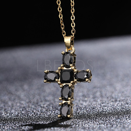 Cross Brass Pendant Necklaces with Rhinestone WG91502-02-1
