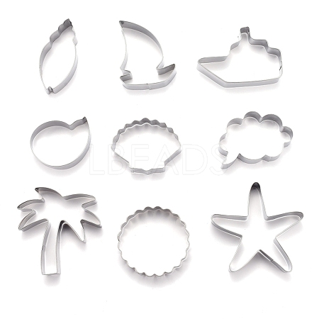 Non-Tarnish Stainless Steel Mixed Beach Series Shaped Cookie Candy Food Cutters Molds DIY-H142-05P-1