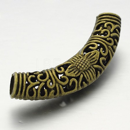 Tibetan Style Hollow Alloy Curved Tube Beads PALLOY-J493-33AB-NF-1