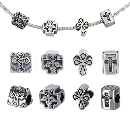 8Pcs 4 Styles 304 Stainless Steel European Beads STAS-GA0001-81-1