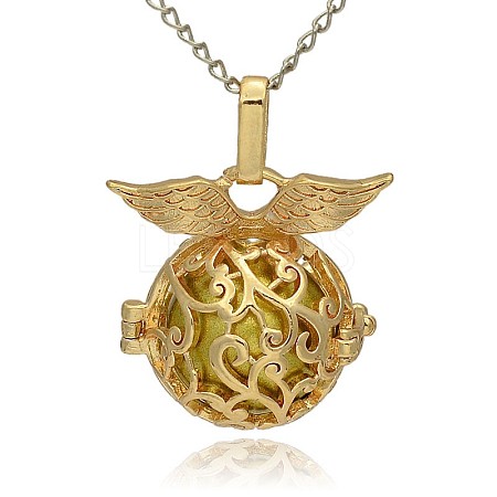 Golden Tone Brass Hollow Round Cage Pendants KK-J230-08G-1