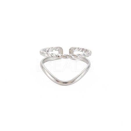 Non-Tarnish 304 Stainless Steel Double Line Open Cuff Ring for Women RJEW-S405-211P-1