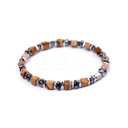 Natural Picture Jasper Cube Beaded Stretch Bracelets for Women EZ7380-2-1