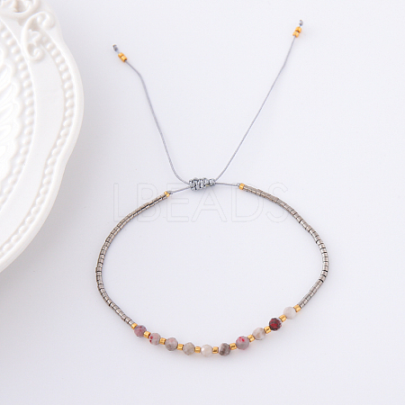 2mm Faceted Natural Grey Agate Beaded Braided Adjustable Bracelets for Women PF2854-12-1