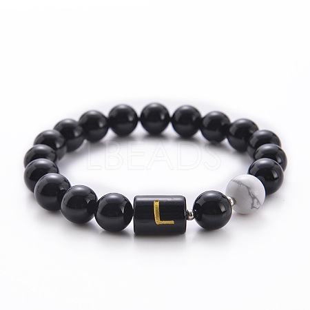10MM Natural Black Onyx(Dyed & Heated) and Howlite Beaded Stretch Bracelets RH2290-12-1