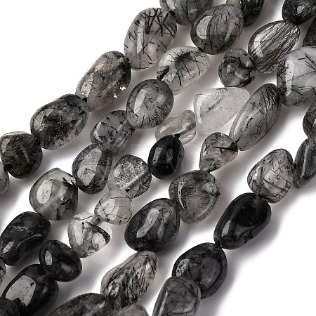 Natural Black Rutilated Quartz Beads Strands G-F439-08-1