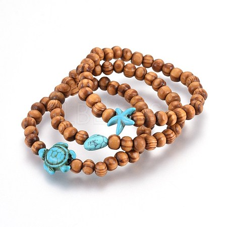 Wood Beads Stretch Kids Bracelets BJEW-JB03973-M-1