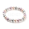 Round Shell Pearl Stretch Beaded Bracelets BJEW-JB05510-01-1