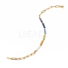 Natural Mixed Gemstone Column Beaded Anklet with Brass Paperclip Chains for Women AJEW-AN00494-6