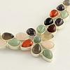Gemstone Bib Statement Necklaces with Alloy Cabochon Settings and Silver Color Plated Brass Chains  NJEW-R224-07B-B-4