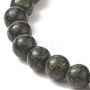 Natural Serpentine/Green Lace Stone Round Beaded Stretch Bracelet with Column Synthetic Hematite for Women BJEW-JB07575-01-3