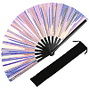1Pc Bamboo with Oxford Fabric Glitter Powder Folding Fans AJEW-SP0003-77D-1