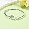 Heart Clover Brass Micro Pave Cubic Zirconia Cuff Bangles & Rings Sets for Women SJEW-R002-02P-02-2