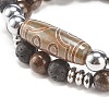 2Pcs 2 Style Mala Bead Bracelets Set with Tibetan Agate Dzi Beads BJEW-JB08020-04-4