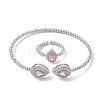 Teardrop Brass Micro Pave Cubic Zirconia Cuff Bangles & Rings Sets for Women SJEW-R002-04P-02-5
